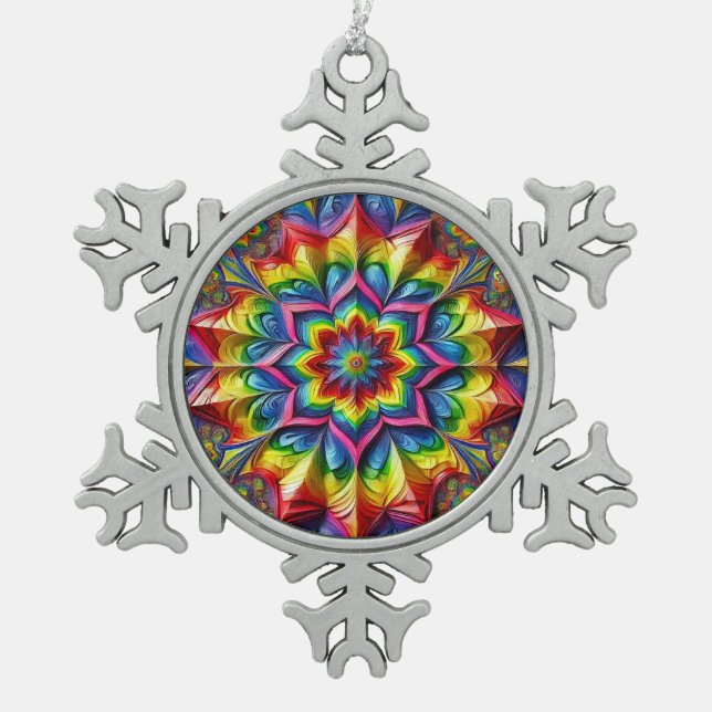 Pewter Snowflake Ornament with LGBTQ Colours (Front)