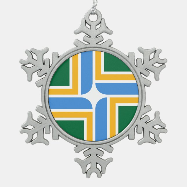 Pewter Snowflake Ornament with Portland Flag (Front)