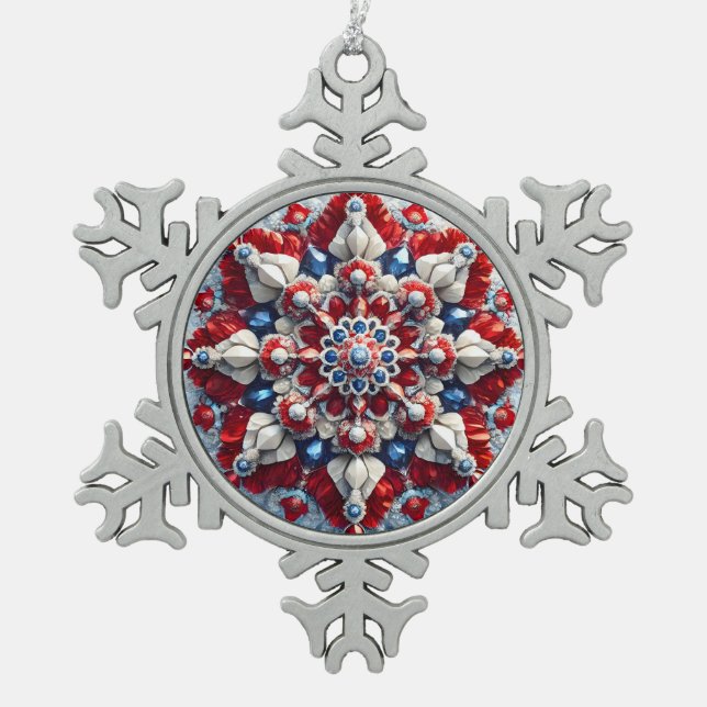 Pewter Snowflake Ornament with Romanian Colours (Front)
