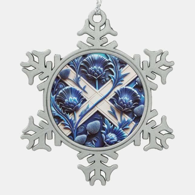 Pewter Snowflake Scottish Thistles Colours Christmas Ornament (Front)