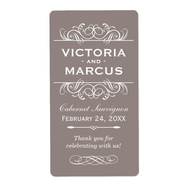 Pewter Wedding Wine Bottle Monogram Favour Labels (Front)