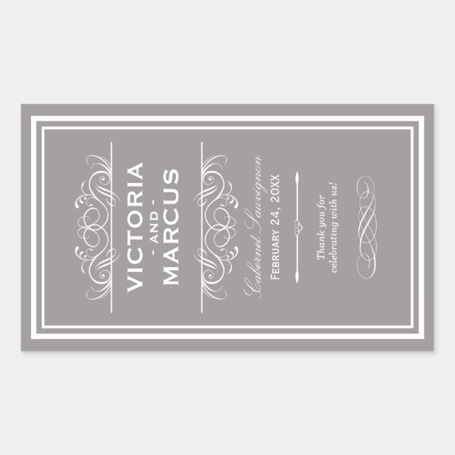 Pewter Wedding Wine Bottle Monogram Favour Labels (Front)