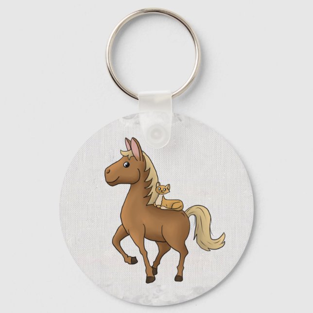 Pferd und Katze  Button Key Ring (Front)
