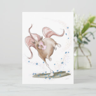 Pferde Karte, Pferde Illustration mit Blumen Holiday Card