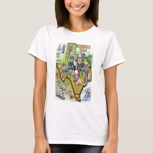 Pflugerville Texas Cartoon Map T-Shirt (Front)