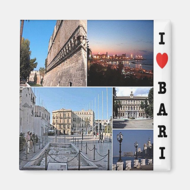 PGL039 BARI I Love, Apulia, Italy, Fridge Magnet (Front)