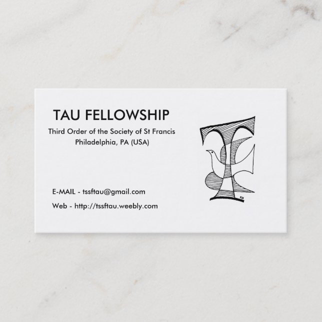 Ph-01, TAU FELLOWSHIP, Third Order of the Socie... Business Card (Front)