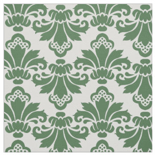 PH&D Antique Damask Fabric Dark Green/White