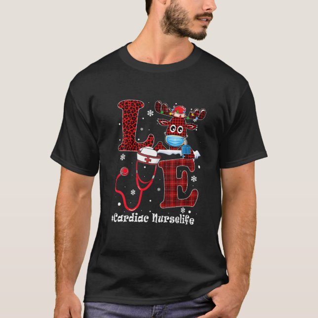 Ph Love Plaid Leopard Christmas Cardiac Nurse Rein T-Shirt (Front)