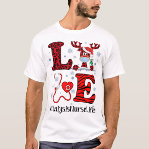 Ph Love Reindeer Dialysis Nurse Christmas Red Plai T-Shirt