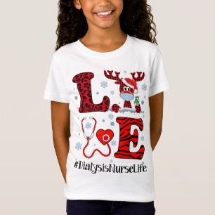 Ph Love Reindeer Dialysis Nurse Christmas Red Plai T-Shirt