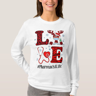 Ph Love Reindeer Pharmacist Christmas Red Plaid Le T-Shirt