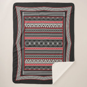 Phaistos Ritual: Minoan Black & Red Sherpa Blanket