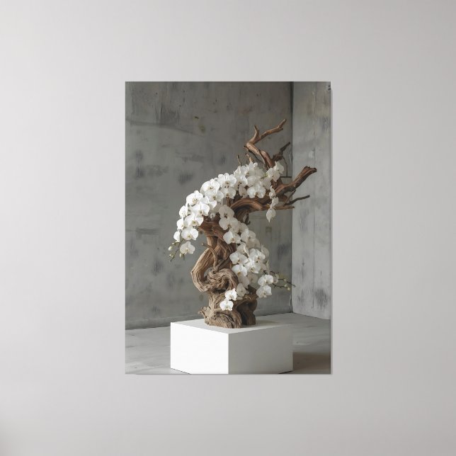 Phalaenopsis White × Driftwood – Ascending Flow Canvas Print (Front)