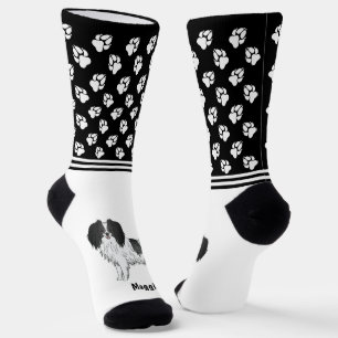 Phalène Black And White With Personalised Pet Name Socks