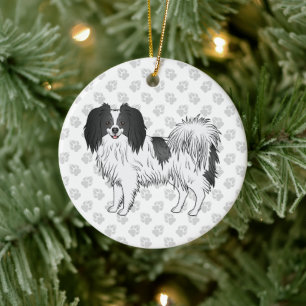 Phalène Dog With Black And Any Colour Paw Pattern Ceramic Tree Decoration