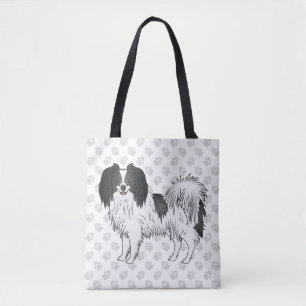 Phalène Dog With Black On Grey Paw Print Pattern Tote Bag