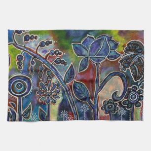 Phantasmagoric Lotus Flower Garden Original Art Tea Towel