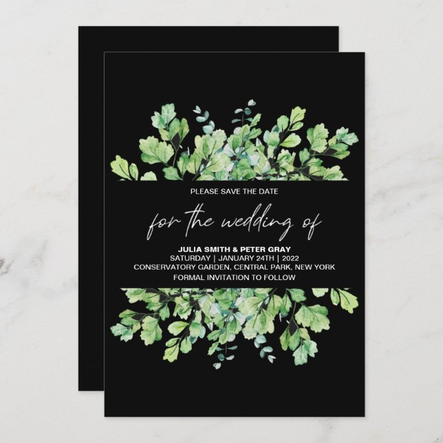 Phantom Black Leafy Save The Date Wedding Invitation (Front/Back)
