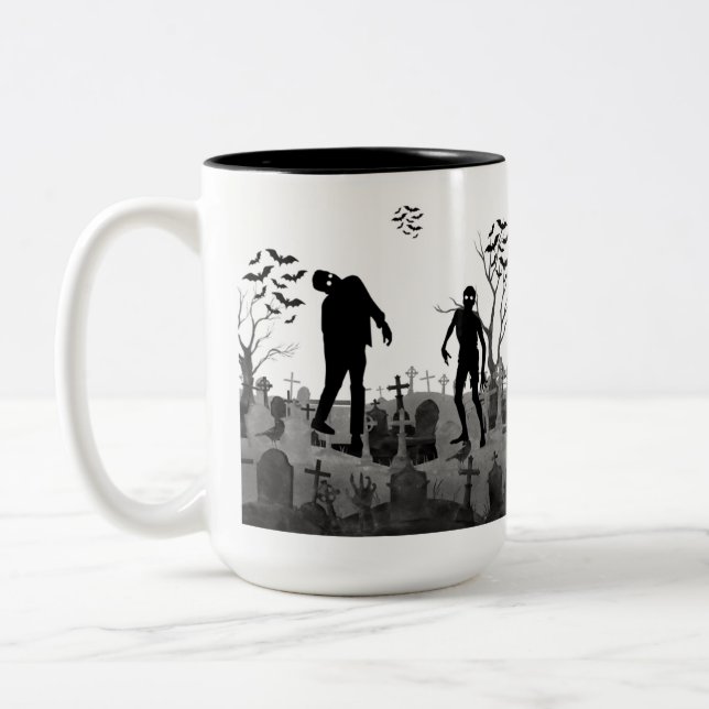 Phantom Lantern Night black & white Two-Tone Coffee Mug (Left)