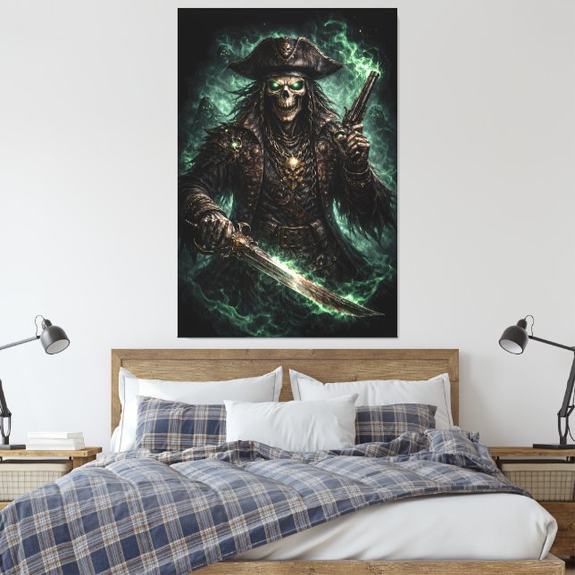 Phantom Pirate Skull – Dark Fantasy Reaper Canvas Print (Insitu(Bedroom))