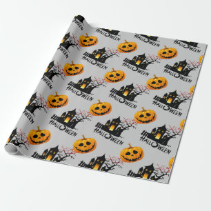 Phantom Pumpkins and Haunted House Halloween Gift Wrapping Paper