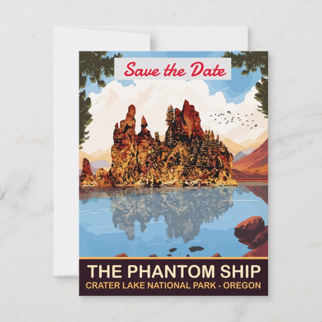 Phantom Ship Crater Lake Wedding Invitation (Front)