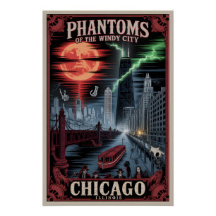 Phantoms of the Windy City Chicago horror travel Poster
