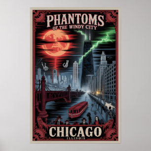 Phantoms of the Windy City Chicago horror travel Poster