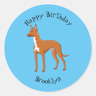 Pharaoh hound dog cartoon illustration classic round sticker