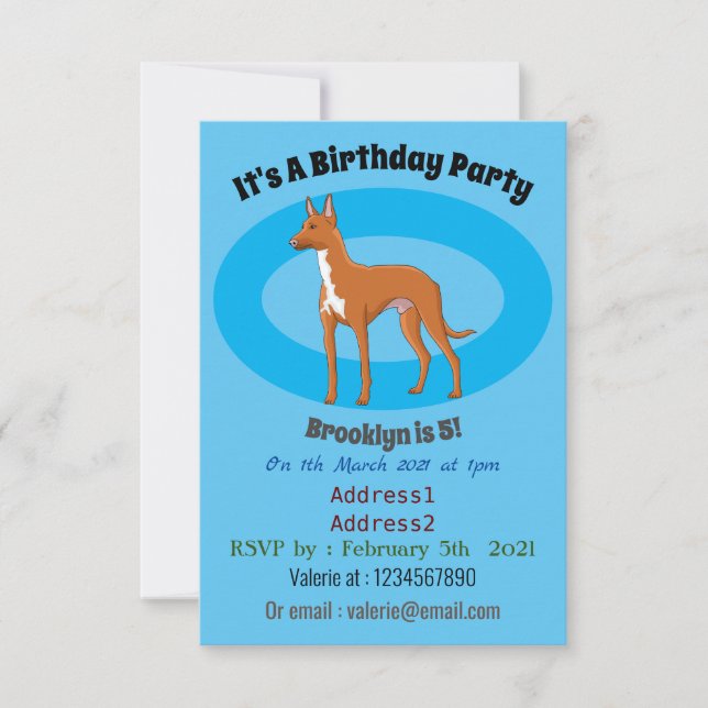Pharaoh hound dog cartoon illustration invitation (Front)
