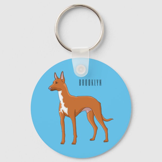 Pharaoh hound dog cartoon illustration key ring (Front)