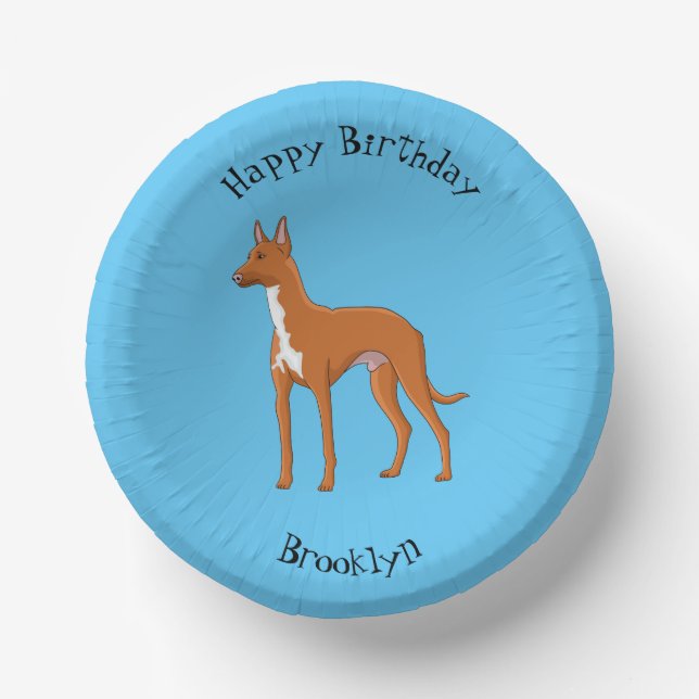 Pharaoh hound dog cartoon illustration paper plate (Front)