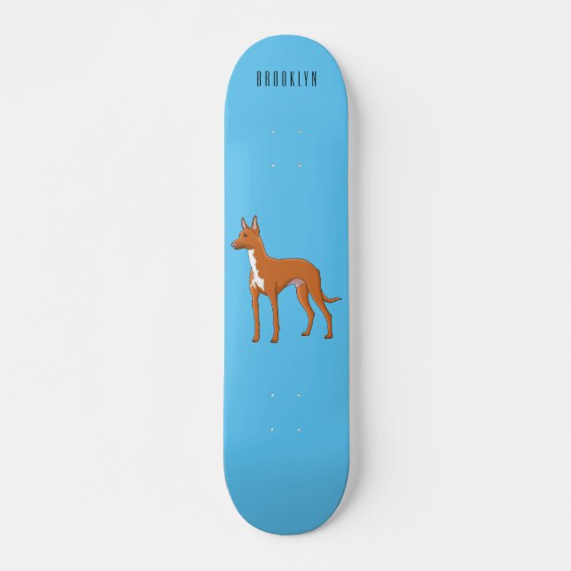 Pharaoh hound dog cartoon illustration skateboard (Front)