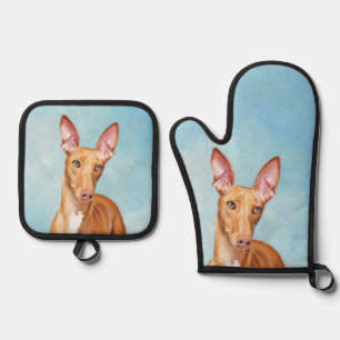Pharaoh Hound Painting Chestnut Original Dog Art Oven Mitt & Pot Holder Set