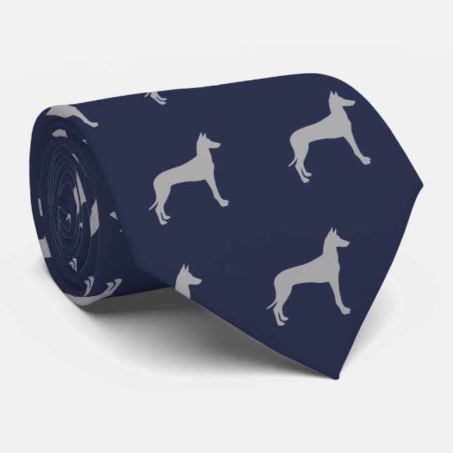 Pharaoh Hound Silhouettes Pattern Blue and Grey Tie (Rolled)