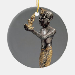 Pharaoh making an offering before the Goddess Maat Ceramic Tree Decoration