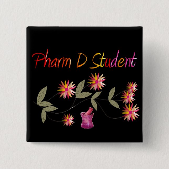 Pharm D Student Floral Design 15 Cm Square Badge (Front)