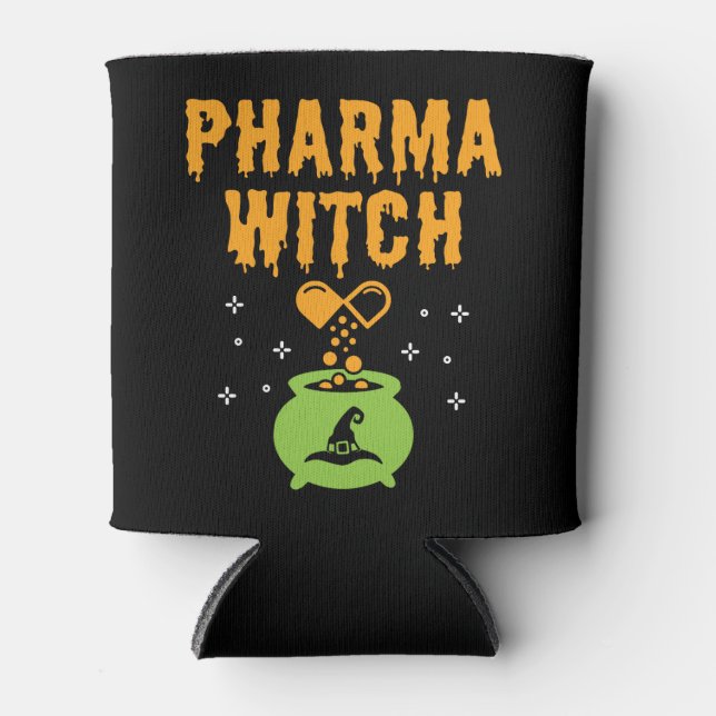 Pharma Witch Pharmacist Halloween Pharmacy Tech Can Cooler (Front)