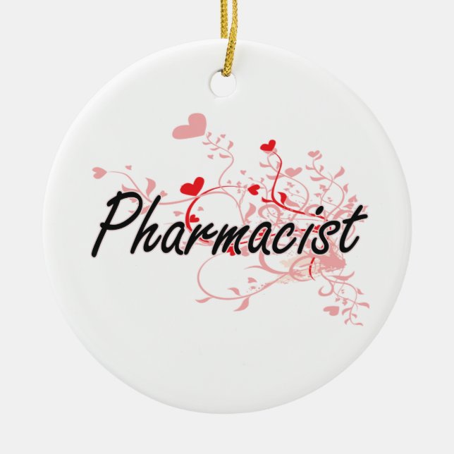 Pharmacist Artistic Job Design with Hearts Ceramic Tree Decoration (Front)