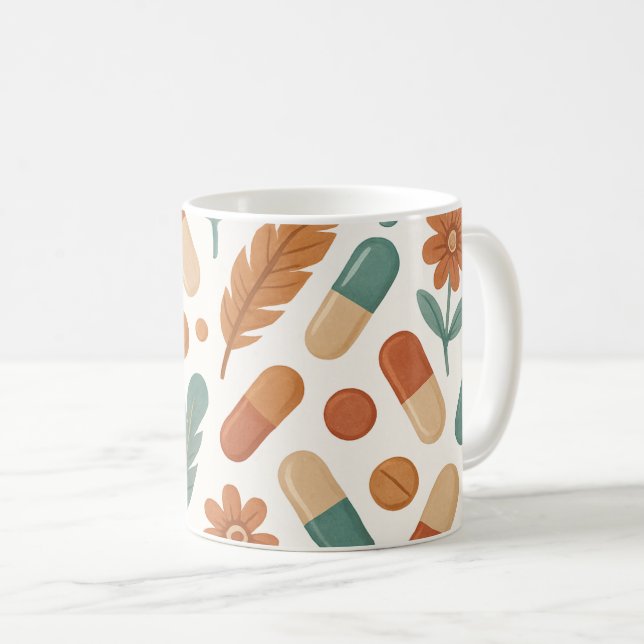 Pharmacist Boho Daisy Feathers Pills Coffee Mug (Front Right)