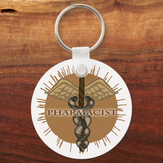 Pharmacist Caduceus basic round key chain (Front)