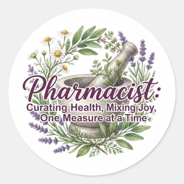 Pharmacist Curating Health Apothecary Botanical Classic Round Sticker (Front)