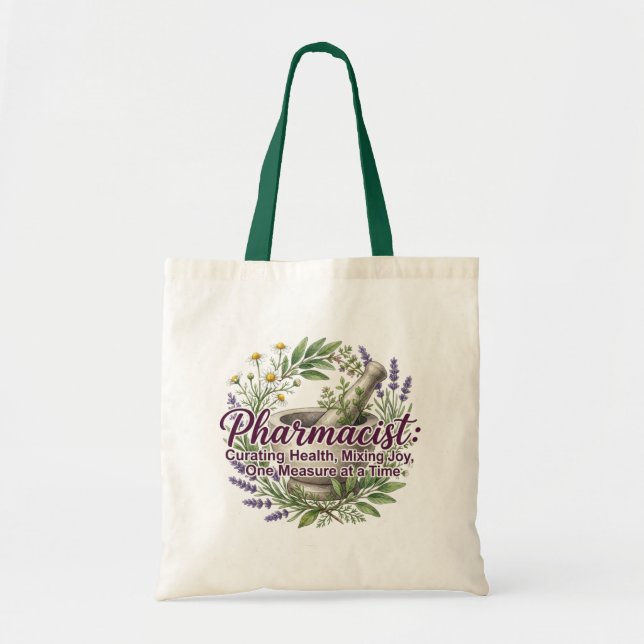 Pharmacist Curating Health Apothecary Botanical Tote Bag (Front)