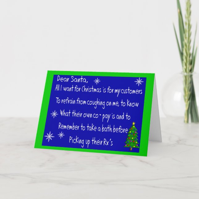 Pharmacist "DEAR SANTA" Christmas Themed Gifts Holiday Card (Front)