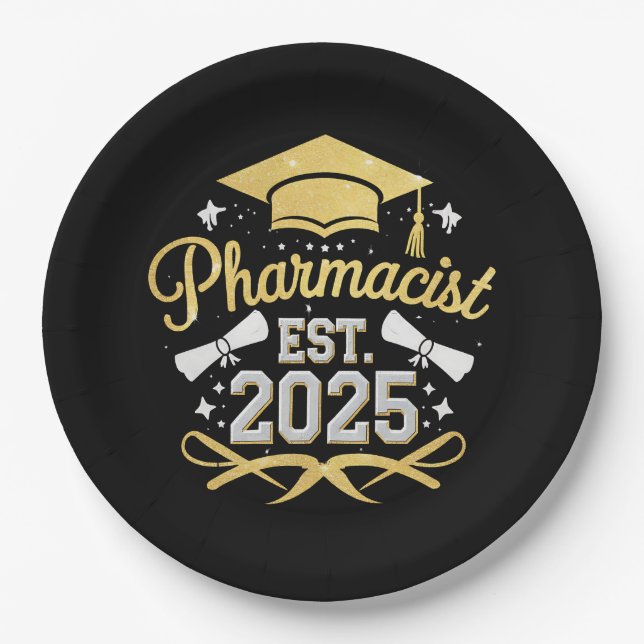 Pharmacist Est 2025 Pharmacy Graduation Paper Plate (Front)