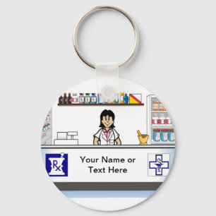 Pharmacist - Female Cartoon by PrintedPerfection Key Ring