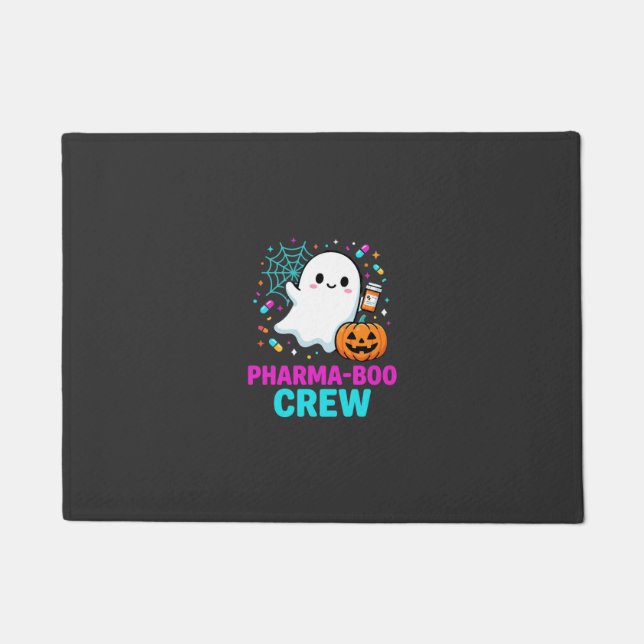Pharmacist Halloween Pharma-Boo Crew Ghost Design_ Doormat (Front)