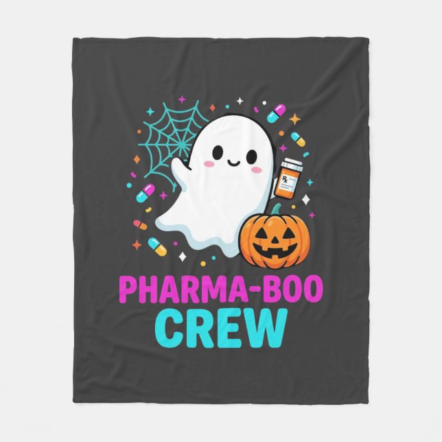 Pharmacist Halloween Pharma-Boo Crew Ghost Design_ Fleece Blanket (Front)