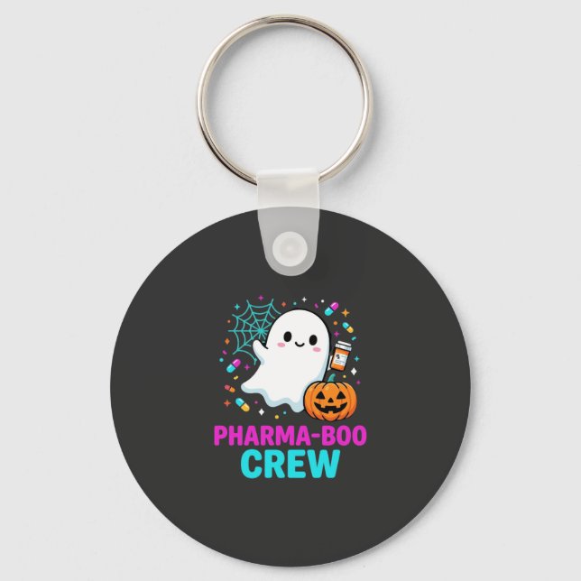 Pharmacist Halloween Pharma-Boo Crew Ghost Design_ Key Ring (Front)